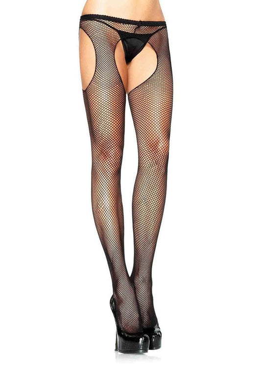 Leg Avenue Fishnet Suspender Tights - Black - One Size