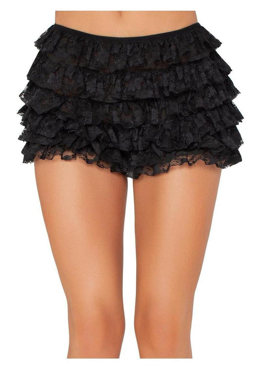 Leg Avenue Lace Ruffle Shorts - Black - Large