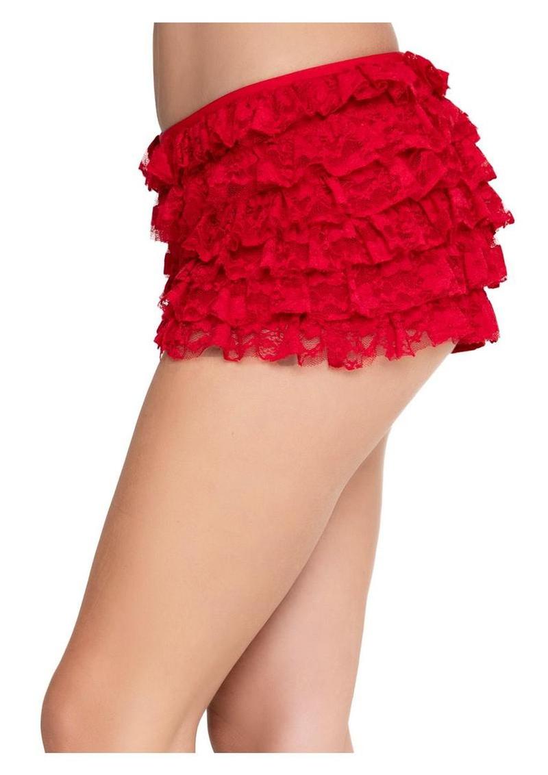 Leg Avenue Lace Ruffle Shorts - Red - Large