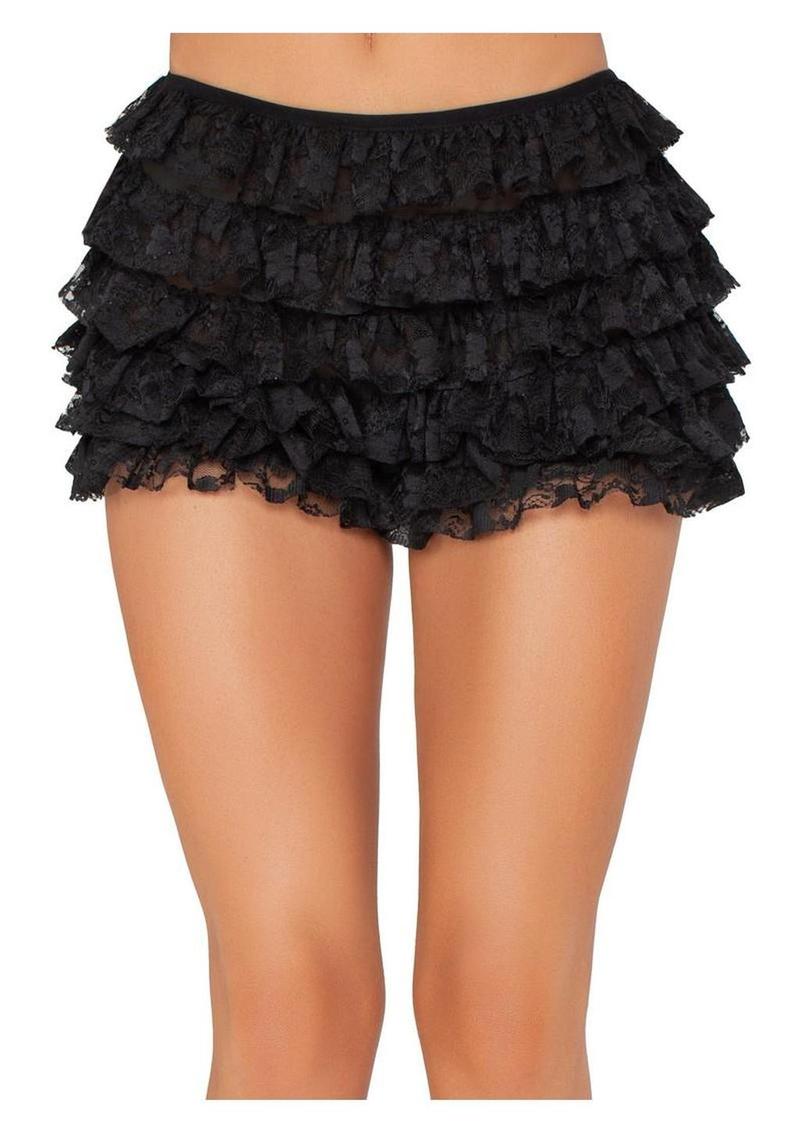 Leg Avenue Lace Ruffle Shorts - Black - XLarge