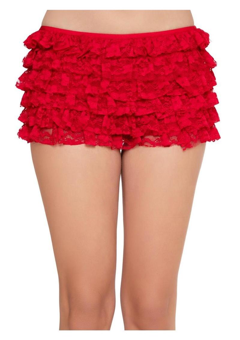 Leg Avenue Lace Ruffle Shorts - Red - XLarge