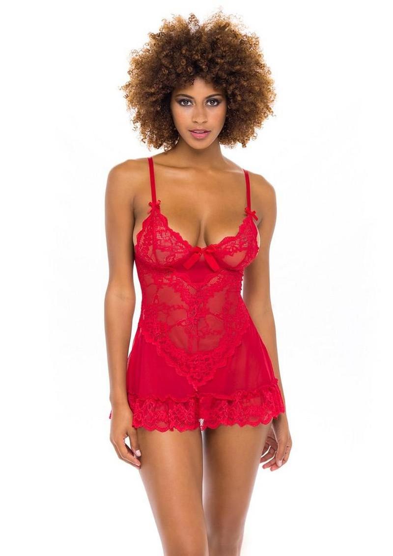 Oh LA LA Cheri Valentine Babydoll - Red - Large