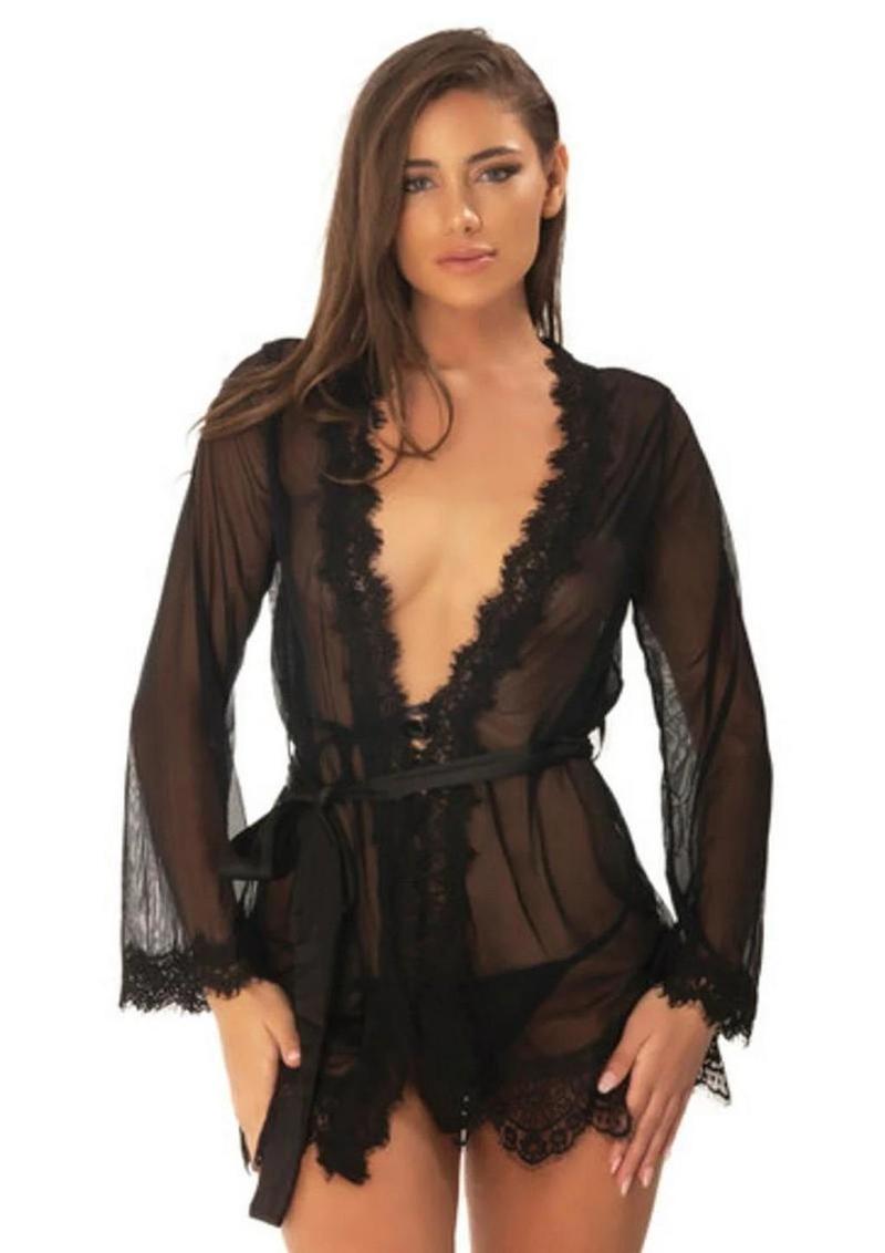 Oh LA LA Provence Short Sheer Robe - Black - Medium/Small