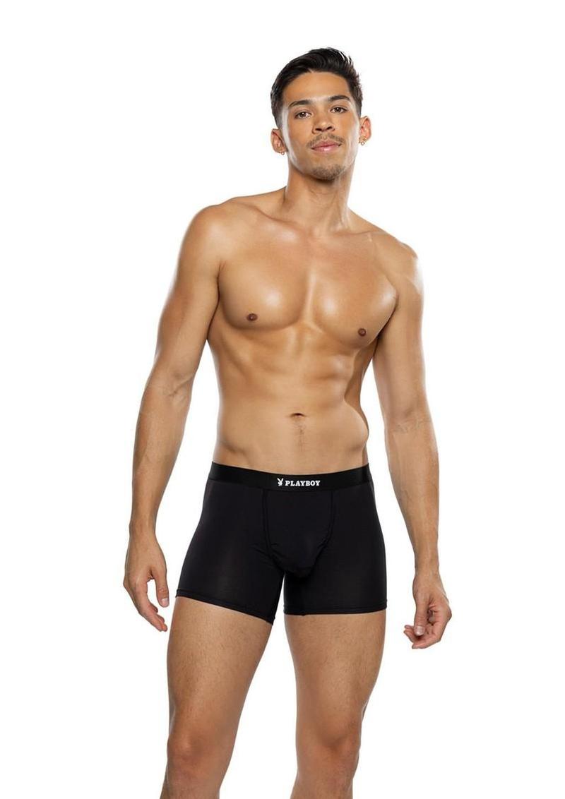 Playboy Men's Boxer Briefs - Black - Small