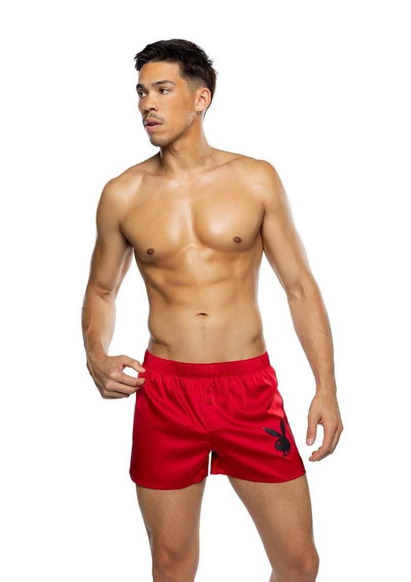 Playboy Men's Burnout Bunny Boxer Briefs - Black/Red - Small