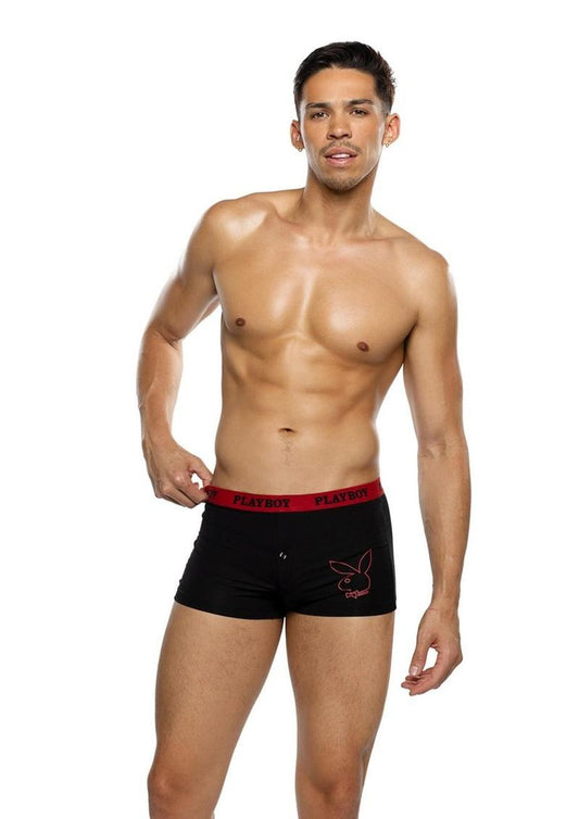 Playboy Men's Tuxedo Modal Boxer Briefs - Black/Red - Large