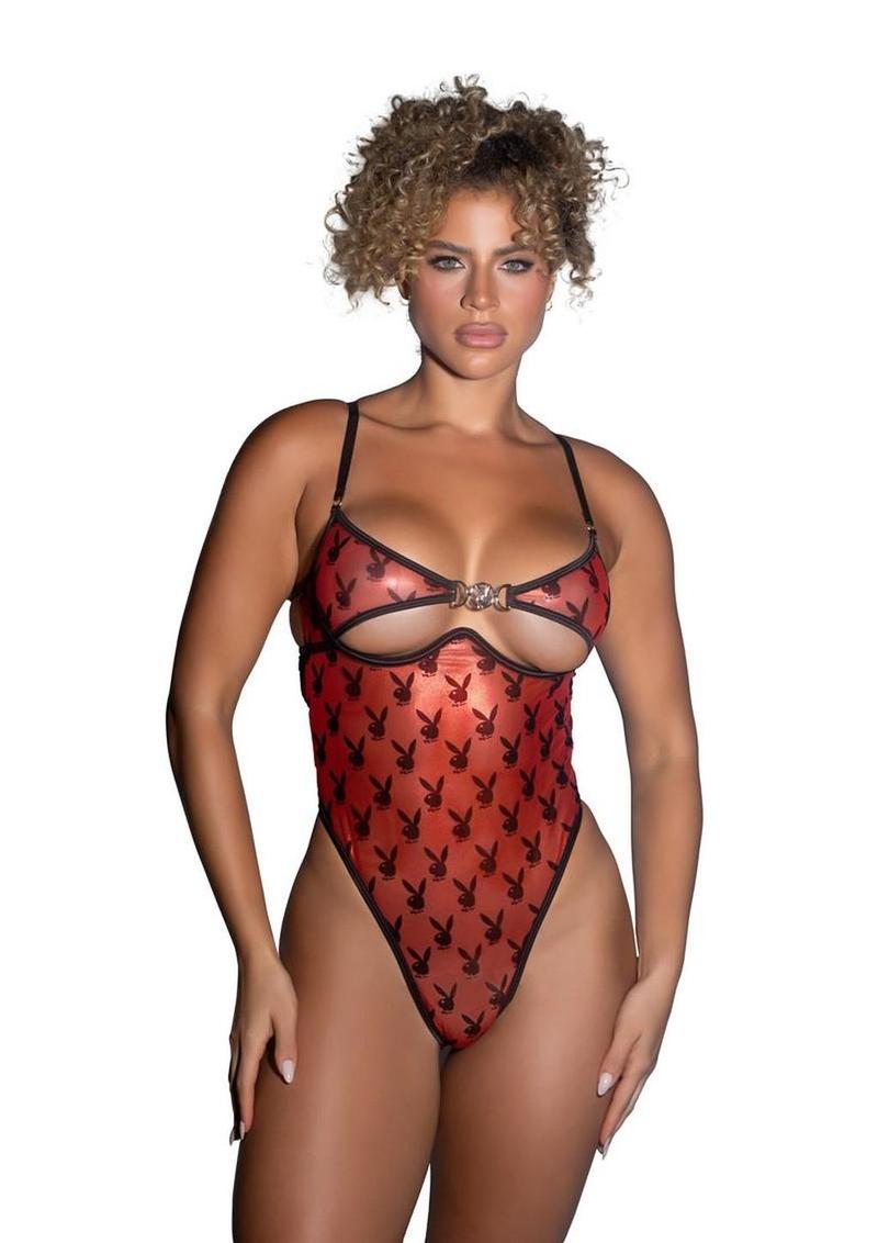 Playboy Shimmer Bunny Teddy - Black/Red - XSmall