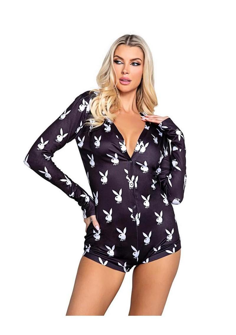 Playboy Slumber Bunny Romper - Black/White - Large/Medium