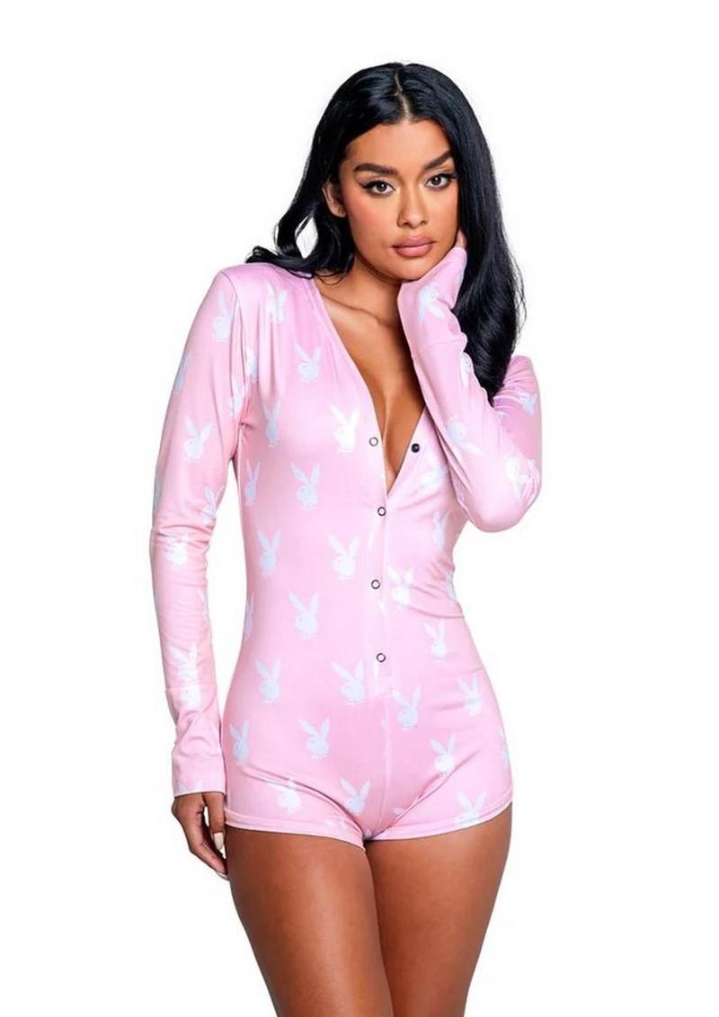 Playboy Slumber Bunny Romper - Pink/White - Medium/Small