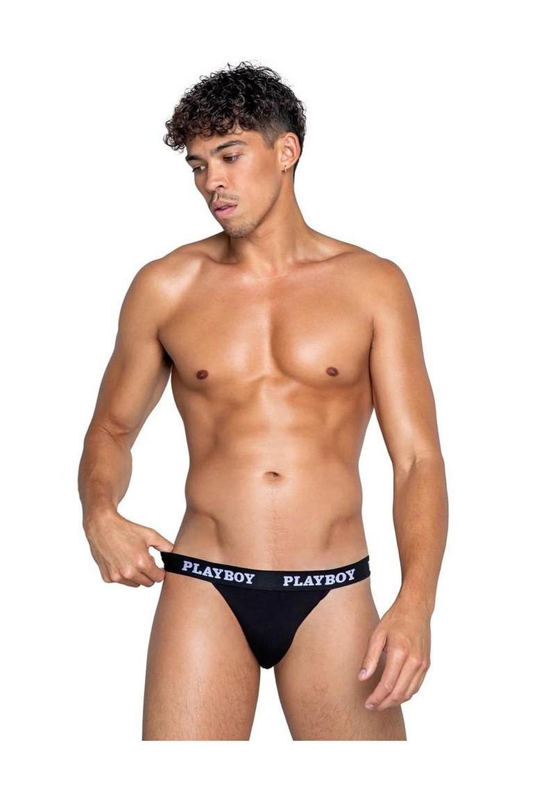 Playboys Mens Modal Jockstrap - Black/White - Small